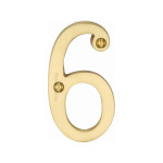 M Marcus Heritage Brass Numeral 6 - Face Fix 76mm Slimline font